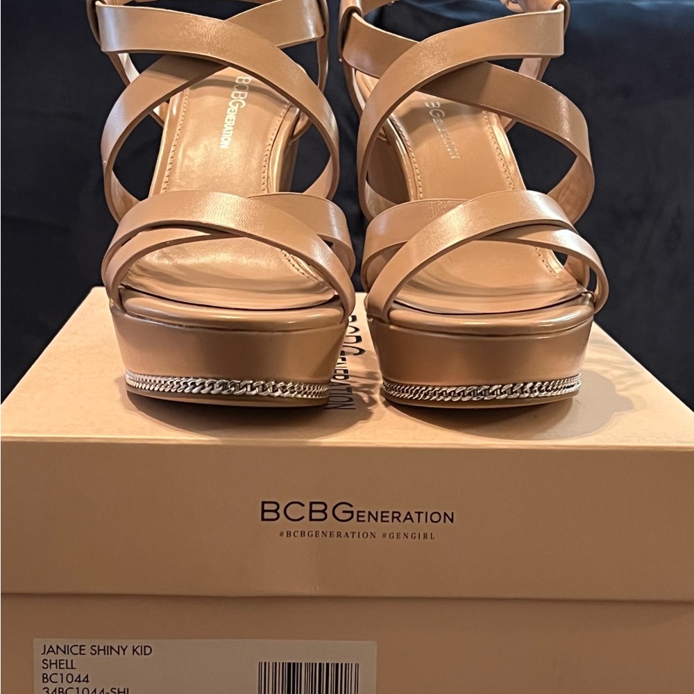 BCBG Janice Platform Wedge Sandal| Blush| 7.5| NWOT